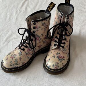 Dr. Martens Floral Ankle Boots - Cream and Pink